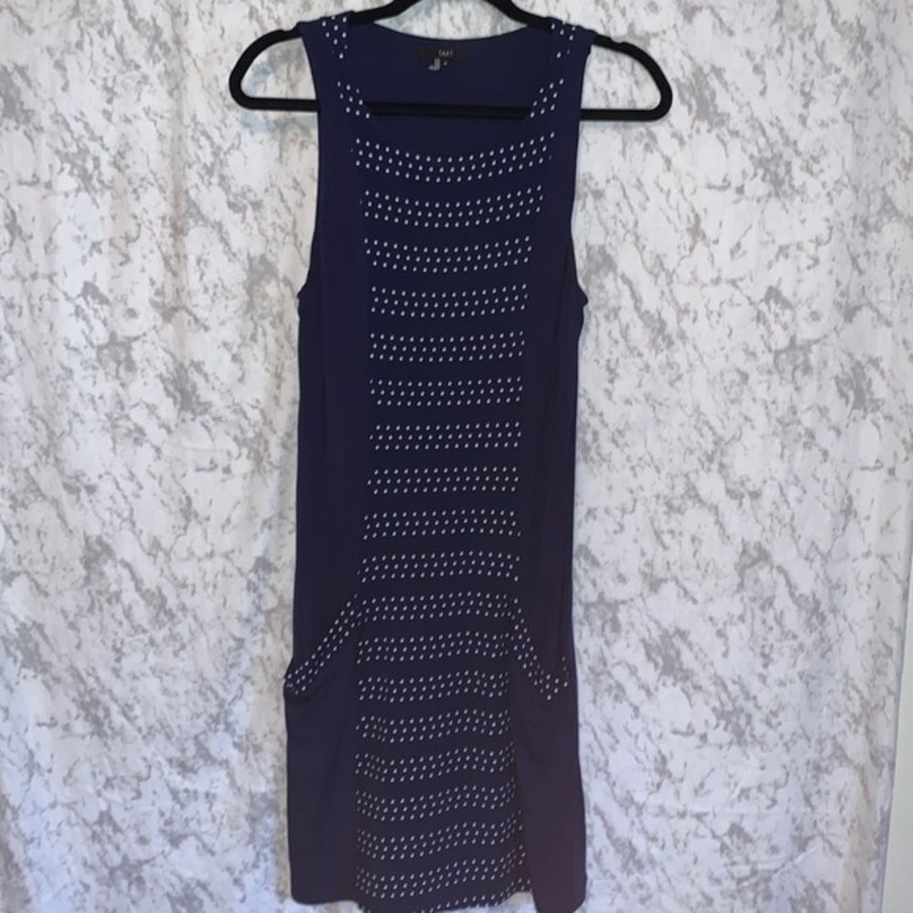 Tart Sleeveless Dress Navy with White Polka Dots Woman’s Size Medium